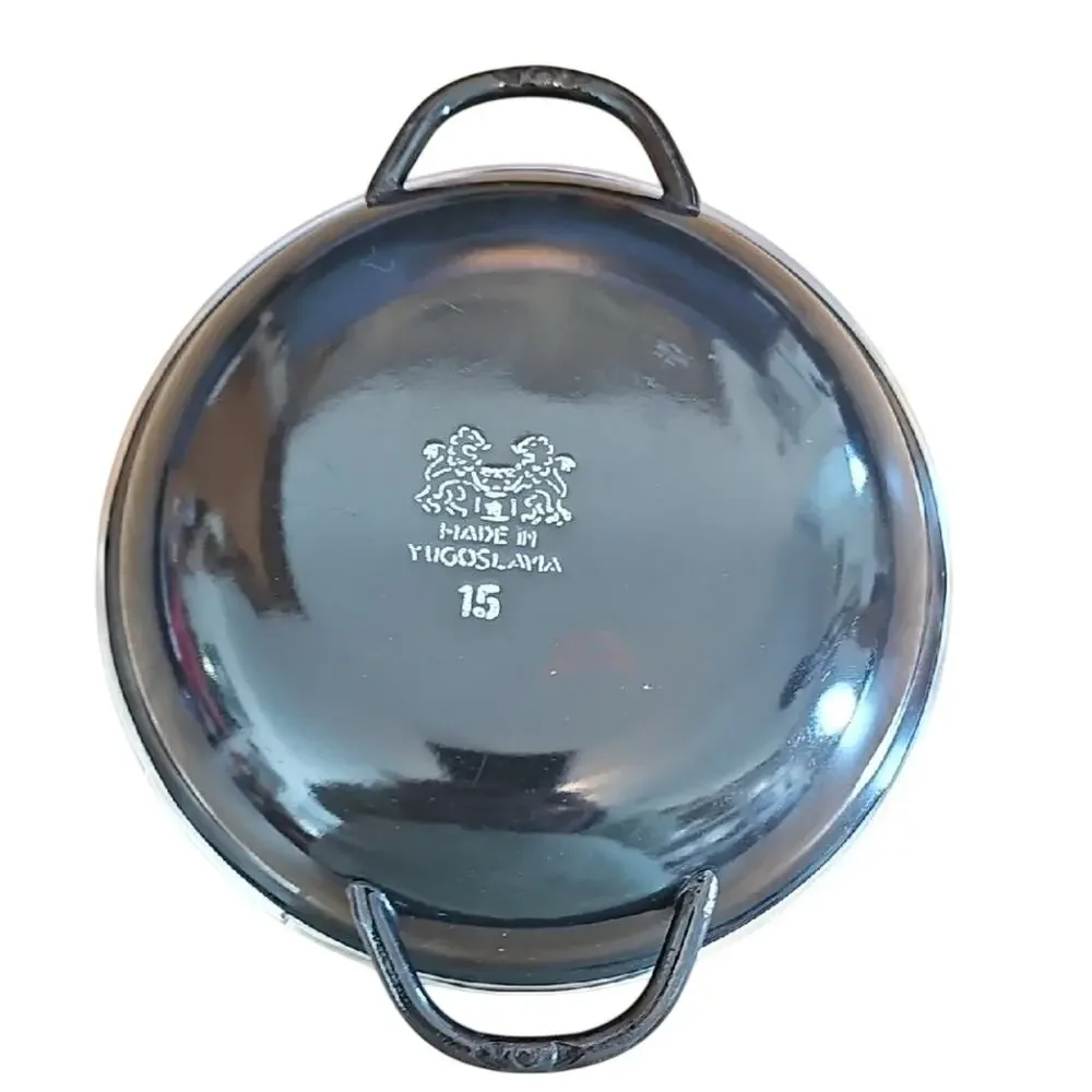 Made in Yugoslavia Blue Enamelware Single Serve Skillet 6.5